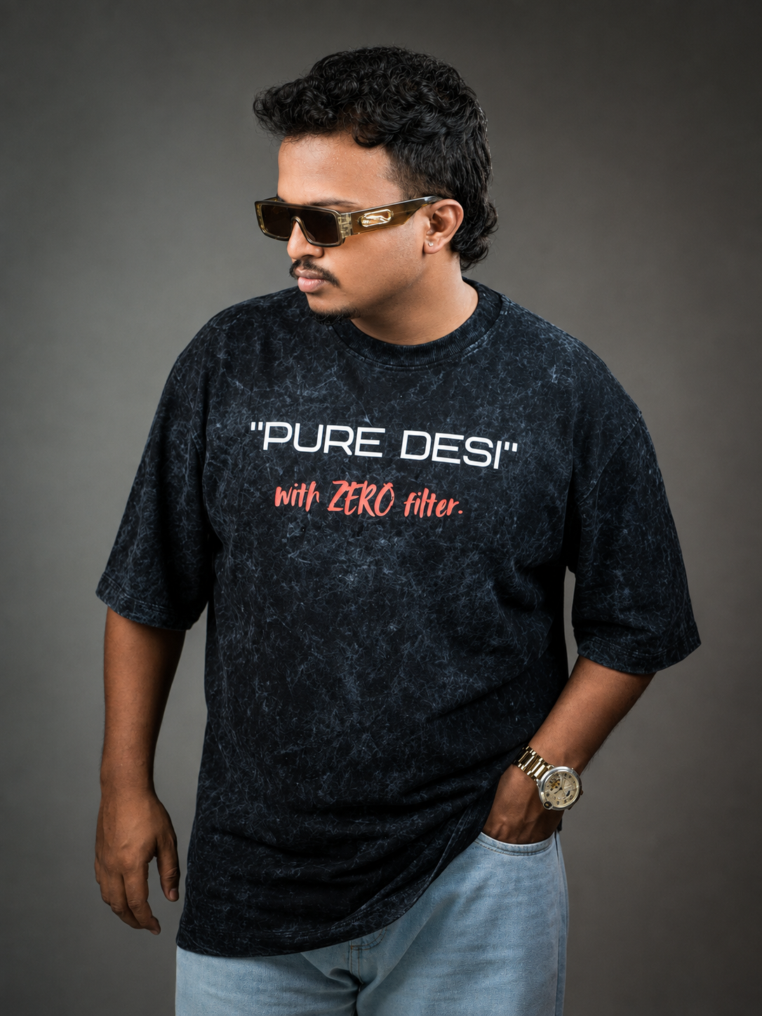 VINTAGE – DESI VIBE / BLACK AW (240 GSM Heavyweight Oversized Tee)